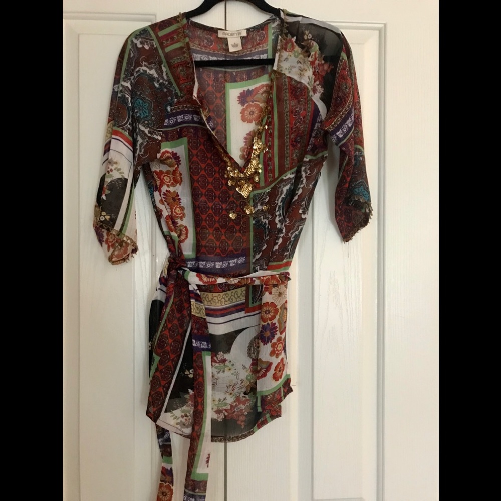 Multi-Colored Tunic w/Sequin Neckline
